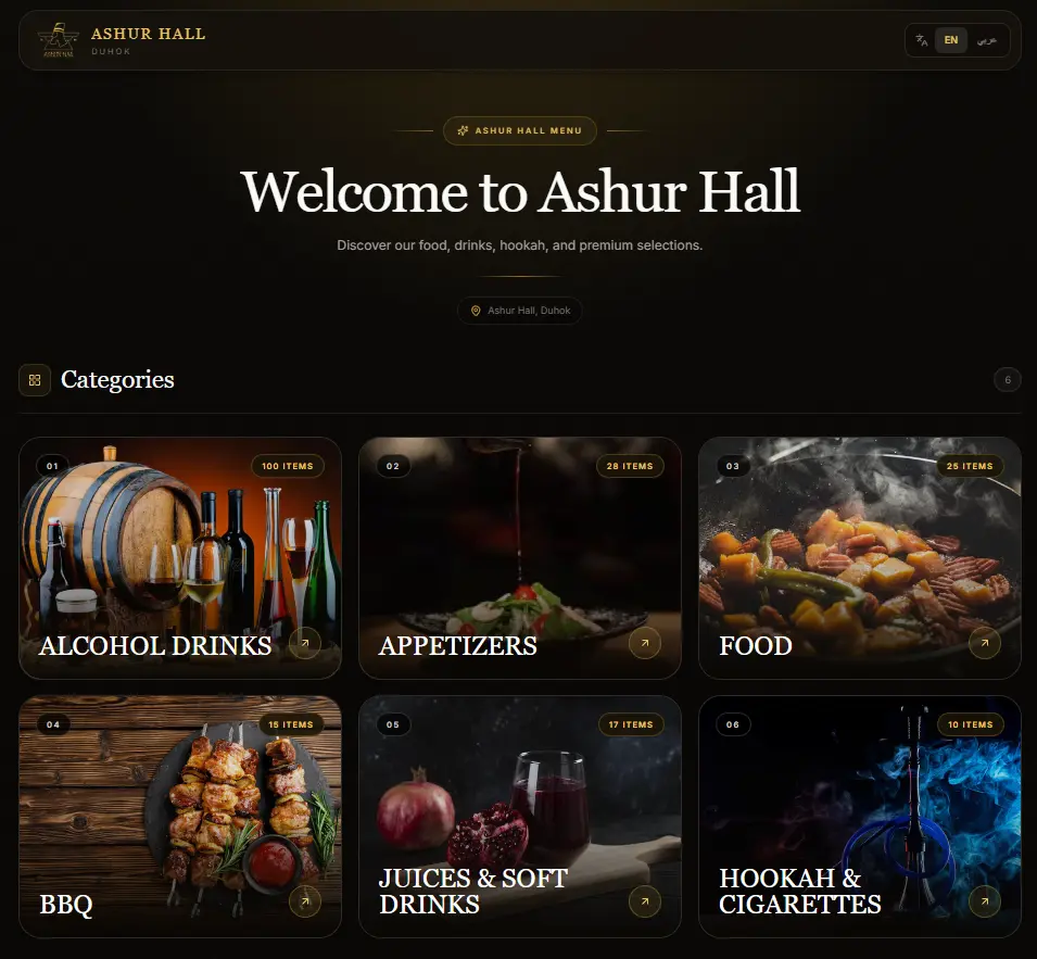 Ashur Hall Digital Menu & CMS
